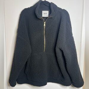 Aerie Black Sherpa Half-Zip Pullover XL